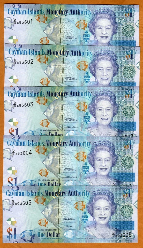 LOT Cayman Islands, 5 x $1, 2010, P-38, QEII, D/3 Consecutive, UNC - Image 1 of 1