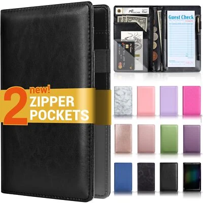 Server Book with 2 Zipper Pockets Leather Server Books for Waitress Waiter Bo... - Image 1 of 4