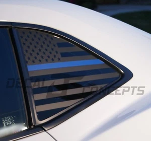 2010-2015 Camaro Flat Black Blue Line American Flag Rear Quarter Window Decal 2 - Picture 1 of 2