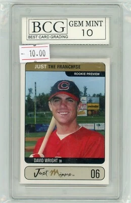 DAVID WRIGHT 2002 JUST MINORS ROOKIE PREVIEW JFT06 PROTOTYPE BCG GEM MINT 10 - Image 1 of 2