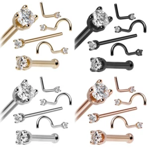 5 Pcs CZ L Bend Screw Bone Nose Studs Surgical Steel Pin Nose Ring 20G Piercing - Picture 1 of 28