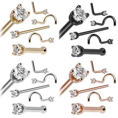 5 piezas gemas circonita cúbica recta L curva torcida nariz perno anillo 316L acero pasador hueso pernos 20G Foto 1 de 4