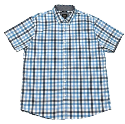 Lee Stretch Shirt Mens XL Blue Plaid Regular Fit Button Up Short Sleeve Casual - Image 1 of 4