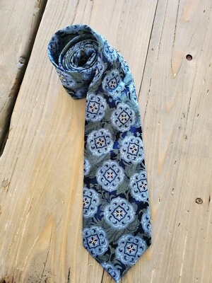 Gianfranco Ferre 男式领带 100% 真丝蓝色绿色花卉 3.5/59 英寸手工制作意大利 — 第 1/4 张图片