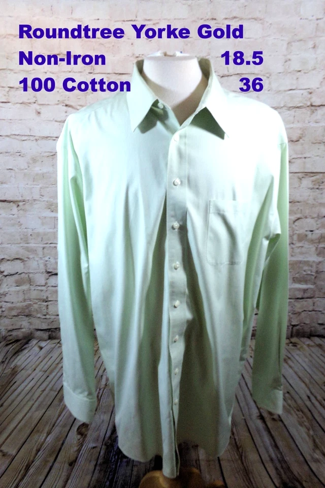 Camisa social masculina Roundtree Yorke dourada 18,5-36 altura LS algodão sem ferro verde perfeito - Imagem 1 de 4
