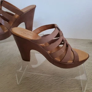 Kork-Ease Strappy Sandals Women Size 8 Tan Leather Wrapped Heel 4.5" Boho Chic - Picture 1 of 9