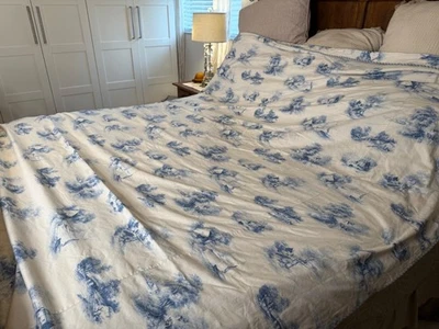 Edredón de baño hecho a medida F/Q azul crema 100 % algodón French Country lujo 88 x86 Foto 1 de 4