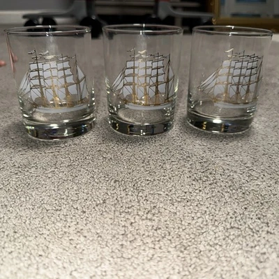 Juego de 3 vasos de whisky vintage grabados Rocks vidrio dorado acnt Foto 1 de 2