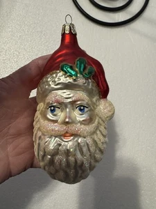 FIGURINA IN VETRO VINTAGE REPUBBLICA CECA ORNAMENTO VOLTO DI BABBO NATALE - Foto 1 di 9