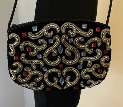 Винтажный Cadaz бархата бисером вечер официальный наплечная сумка сумочка блестящий свадьбы - Изображение 1 из 4