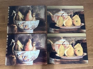 4er Set Pimpernel Tischsets Stillleben Birnen Asiatische Akzente Kork Rückseite Neu Box - Bild 1 von 5