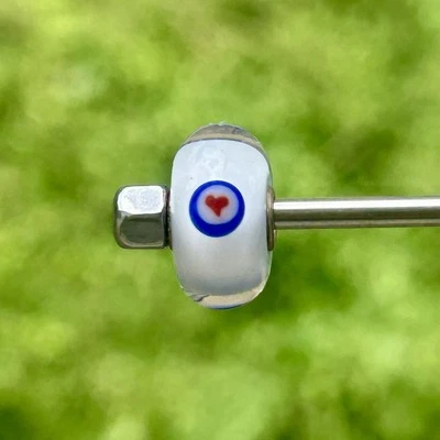 trollbeads limited retired glass bead Royal Air Force raf white red heart blue - Image 1 of 4