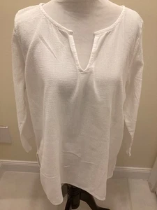 Fresh Produce Weiß Gaze 3/4 Schlitz V-Ausschnitt Baumwolle Seitenschlitz Top Large - Bild 1 von 7