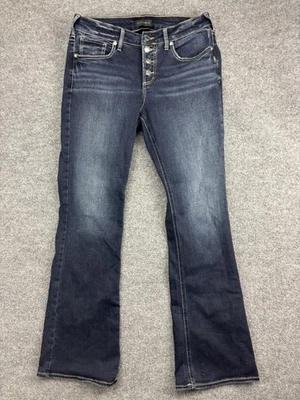 Pantalones de mezclilla Silver Jeans Co Suki Bootcut para mujer 32x33 lavado oscuro botón mosca elástico Foto 1 de 4