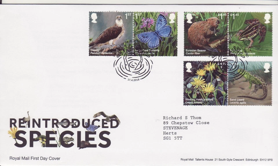 GB Stamps First Day Cover Reintroduced Species, Osprey, Beaver, Lizard SHS 2018 - Image 1 of 1