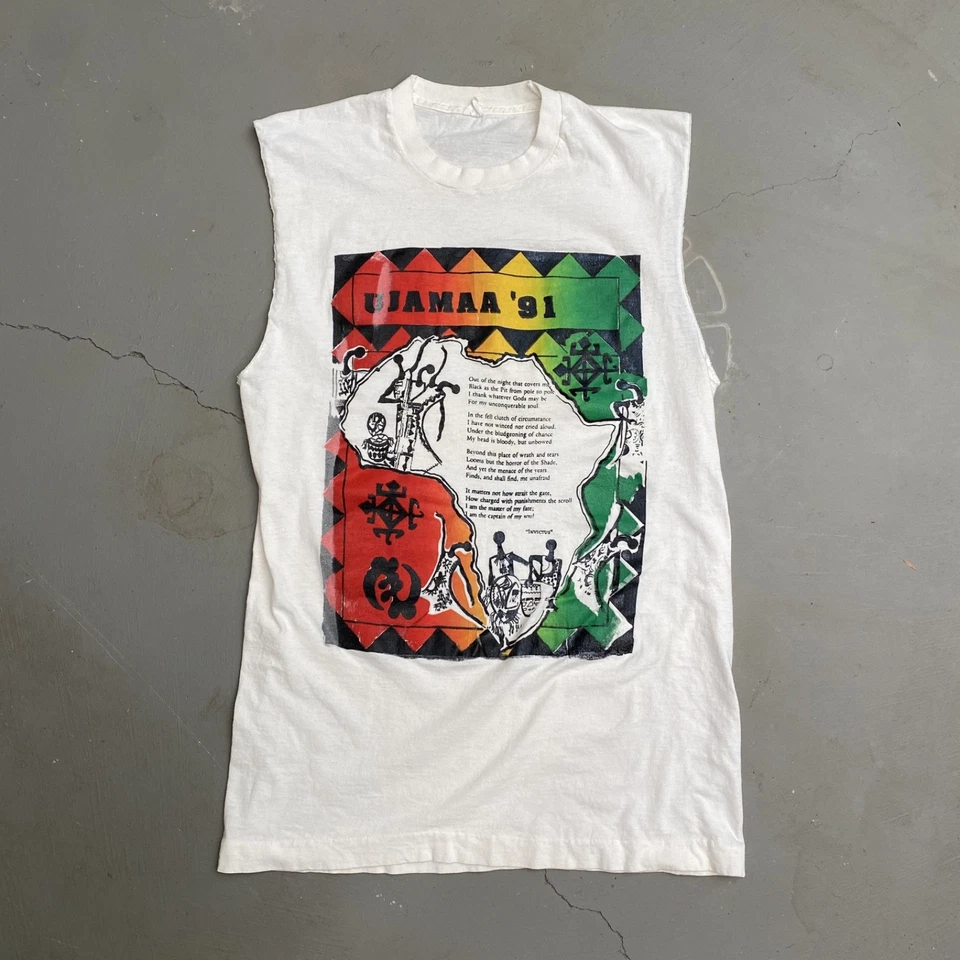 1991 UJAMAA VINTAGE POLITICAL SOCIAL VINTAGE CUT-OFF T-SHIRT - Image 1 of 4