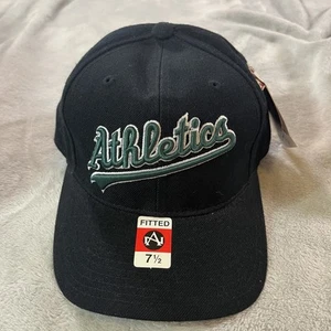 Oakland Athletics Hat Cap Fitted Mens 7 1/2 MLB Baseball Script Crown Unique - Picture 1 of 6