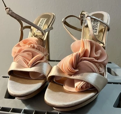 Badgley Mischka Blush Pink Satin Floral Slingback Heels Womens Shoes Size 7.5 - Image 1 of 4