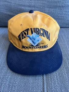 Vintage West Virginia Mountaineers Snapback Hat NCAA Yellow And Navy Preowned - Picture 1 of 8
