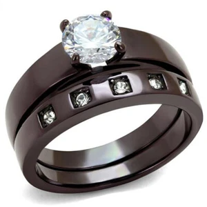 CLEARANCE-----------------DARK BROWN ROUND CUT CZ ENGAGEMENT WEDDING SET SZ 6, 9 - Picture 1 of 12