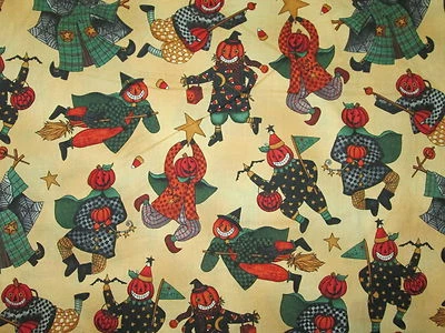 VASSOURAS ABÓBORAS VOADORAS ABÓBORA ESTRELAS OUTONO CORES PRETO TECIDO DE ALGODÃO RARO FQ - Imagem 1 de 4