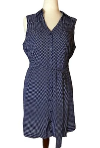EXPRESS Sleeveless Lined Shirt Dress NAVY with WHITE Polka Dots Size Large - Picture 1 of 3
