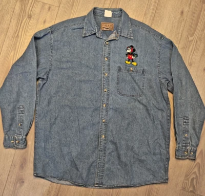 Vintage Mickey Mouse Gear For Sports/Long Sleeve Denim Shirt Size XL/Aviation - Image 1 of 4