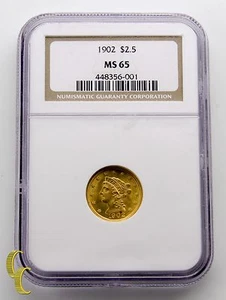 1902 Gold $2.50 Quarter Eagle Liberty Head Coin Graded by NGC MS-65 - Picture 1 of 4