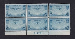 1935 Trans Pacific 25c blue Sc C20 MNH XF nice OG plate block of 6 (F2 - Picture 1 of 2