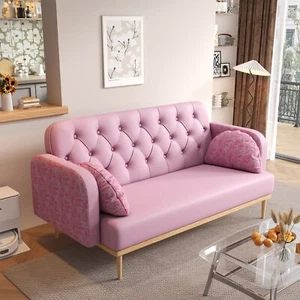 Loveseat Sofa Tulip Pattern Modern Upholstered 2 Seater with 2 Throw Pillows - Picture 1 of 12