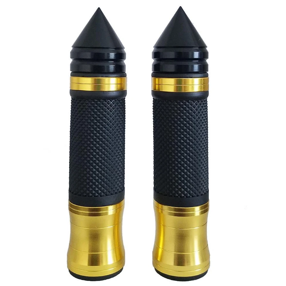 Suzuki GSXR 600, 750, 1000, Hayabusa Black Gold Hand Grips Spiked Bar End 7/8 - Image 1 of 1