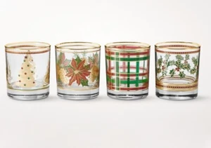 Williams Sonoma Vintage Holiday Double Old Fashioned Glasses Set Of 4 NEW IN BOX - Picture 1 of 3