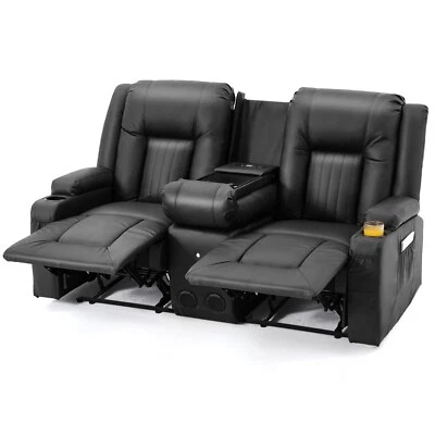 Manual Recliner Sofa – RV PU Couch with Console & USB for Home Theater - Image 1 of 4