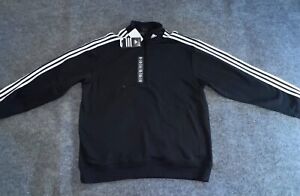 Adidas Sweatshirt Men's XL Black White Cotton Fleece Lined 3-Stripes 1/4 Zip