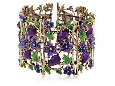 Brazalete pulsera de diamantes de imitación cristal amatista jardín campos flores violetas africanas Foto 1 de 4