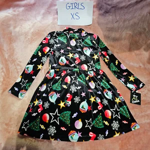 New Girls XS Christmas Holiday Icons Velour Long Sleeve Festive Dress NWT 4/5 - Picture 1 of 5