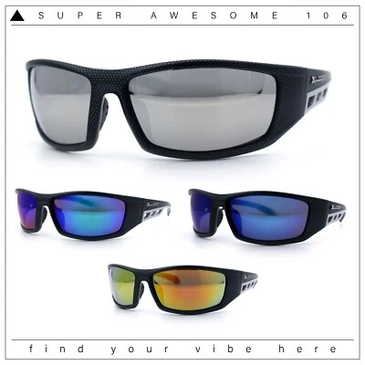 Mens Color Mirror 90s Xloop Plastic Biker Style Wrap Around Sunglasses - Image 1 of 2