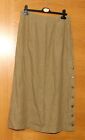 Viyella 14 Sage Green Linen Pencil Skirt With Branded Side Buttons 32" Waist