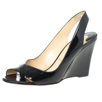 Christian Louboutin Negro Patente Marplesoft Cuñas Eslinga ~ Talla 36 Foto 1 de 4