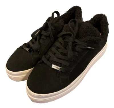 J/Slides Women's Sz 7.5 Suede Leather Platform Sneaker Black White. LSHE173 - Image 1 of 4