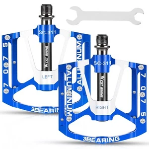 WEST BIKING 3 Sealed Bearing Bike Bicycle Flat Pedals Aluminum Alloy 9/16" Blue - Picture 1 of 13