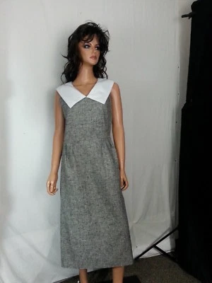 Vestido Vaina De Colección Hecho a Mano Años 60 Negro Blanco Tweed Sin Nivel Cuello Grande Pecho 38 L Foto 1 de 4