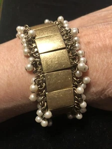 J. Crew Gold and Pearl Bracelet Vintage 7” - Picture 1 of 6