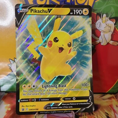 Pokémon TCG  Pikachu V Jumbo Promo Card Black Star Promo SWSH198 - Image 1 of 2