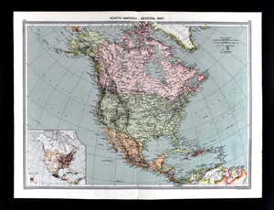 1907 Map North America United States Canada Mexico Cuba Alaska Population - Picture 1 of 4
