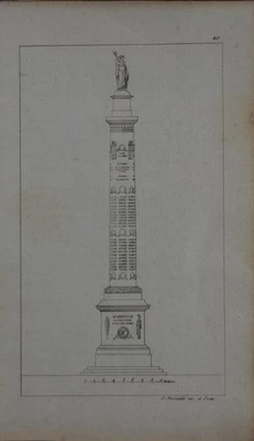 Arte antiga gravura coluna memorial da guerra francesa 1820 original França - Imagem 1 de 4