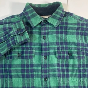 LL Bean Flannel Shirt M Green Buffalo Plaid Heavy Hiking Shacket Fleece Lined - Picture 1 of 7