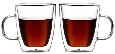 AMLONG CRYSTAL Double Wall Glass Coffee Mugs 12 oz, Set of 2