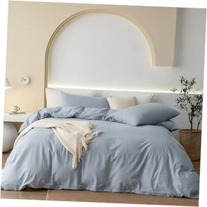 100% Washed Cotton Duvet Cover Set Twin(68"x90") Light Blue(no Comforter) - Picture 1 of 7