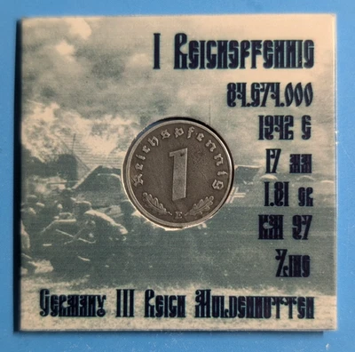 1940 - 1944 Alemania 1 Reichspfennig - moneda de zinc - Segunda Guerra Mundial - 1 moneda Foto 1 de 2